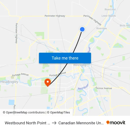 Westbound North Point at Lyra to Canadian Mennonite University map