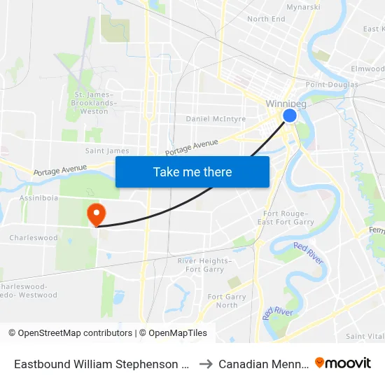Eastbound William Stephenson at Portage And Main Junction to Canadian Mennonite University map