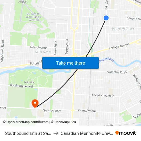 Southbound Erin at Sargent to Canadian Mennonite University map