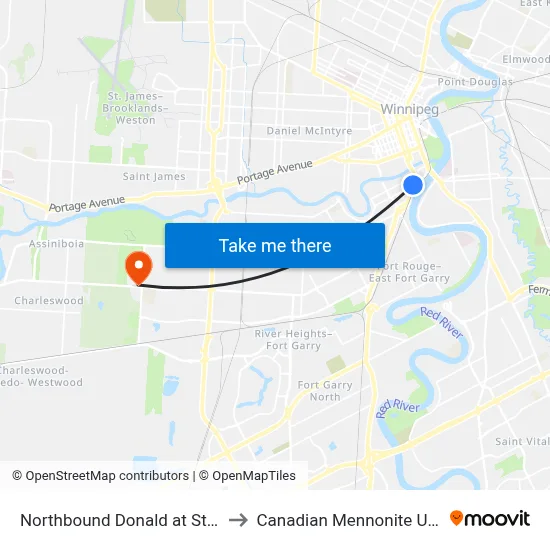 Northbound Donald at Stradbrook to Canadian Mennonite University map
