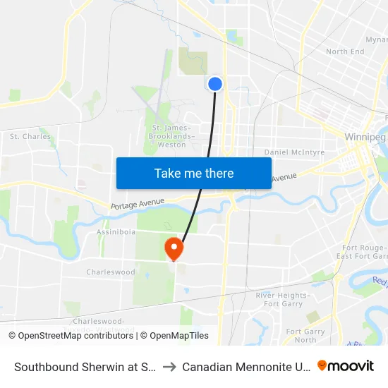 Southbound Sherwin at Stevenson to Canadian Mennonite University map