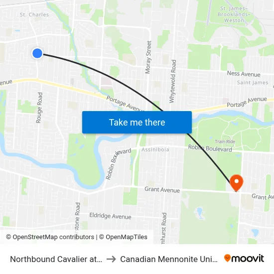 Northbound Cavalier at Ness to Canadian Mennonite University map