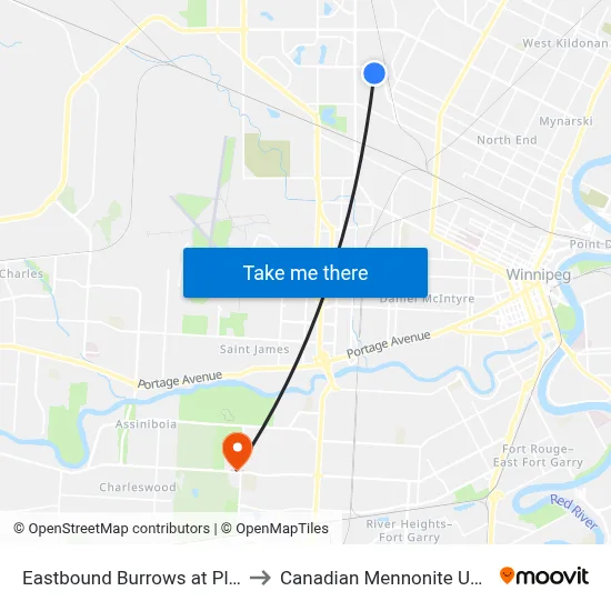 Eastbound Burrows at Plymouth to Canadian Mennonite University map