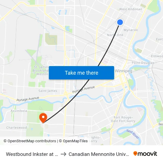 Westbound Inkster at Parr to Canadian Mennonite University map
