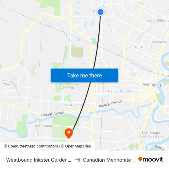 Westbound Inkster Garden at Keewatin to Canadian Mennonite University map