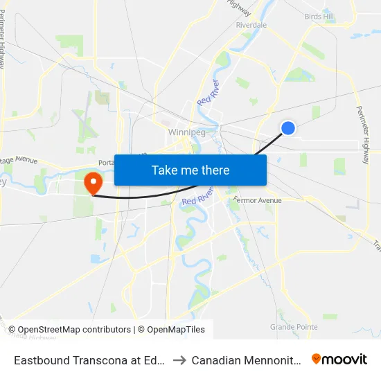 Eastbound Transcona at Edward Schreyer to Canadian Mennonite University map