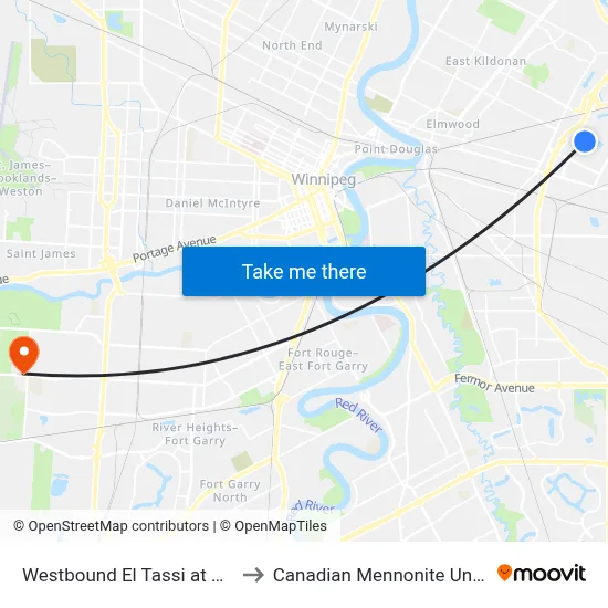 Westbound El Tassi at Art Miki to Canadian Mennonite University map