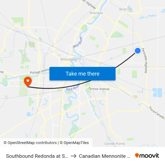 Southbound Redonda at Summerlea to Canadian Mennonite University map