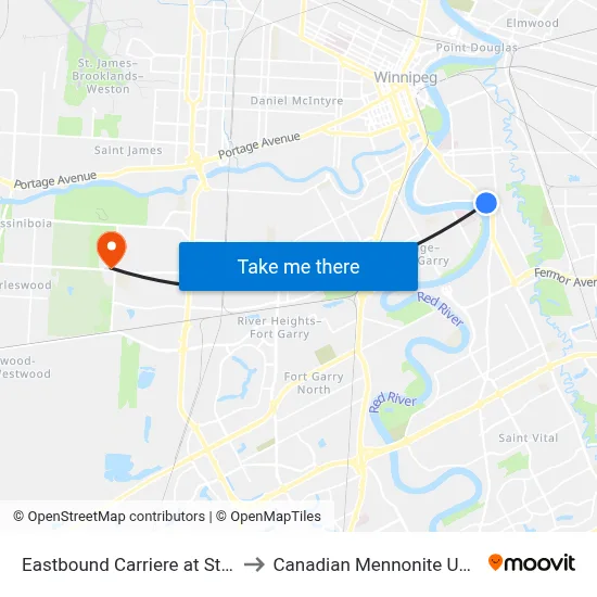 Eastbound Carriere at St. Mary's to Canadian Mennonite University map