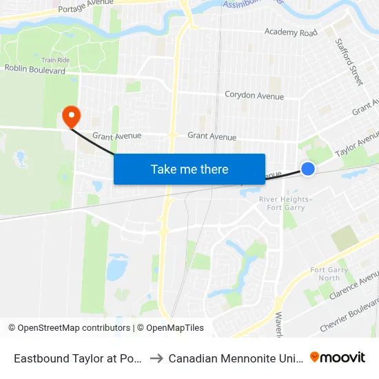 Eastbound Taylor at Poseidon to Canadian Mennonite University map