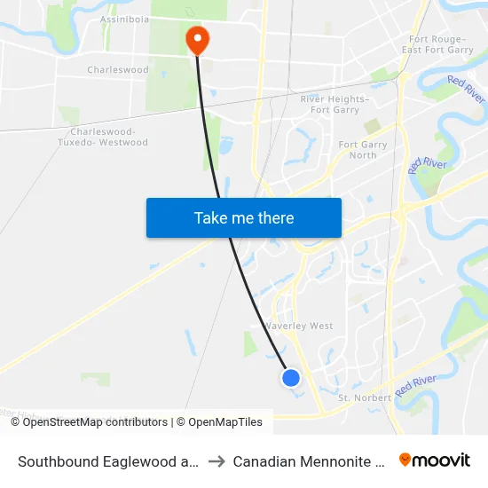 Southbound Eaglewood at Waverley to Canadian Mennonite University map
