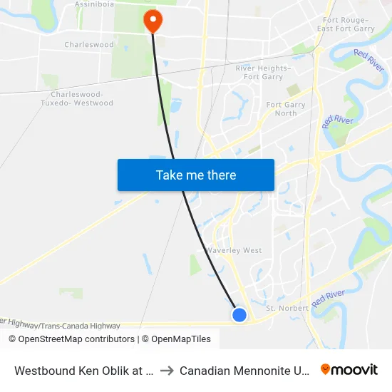 Westbound Ken Oblik at Hughes to Canadian Mennonite University map