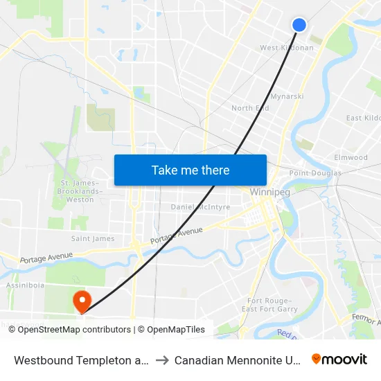 Westbound Templeton at Ferrier to Canadian Mennonite University map