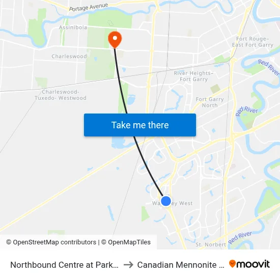 Northbound Centre at Park West North to Canadian Mennonite University map