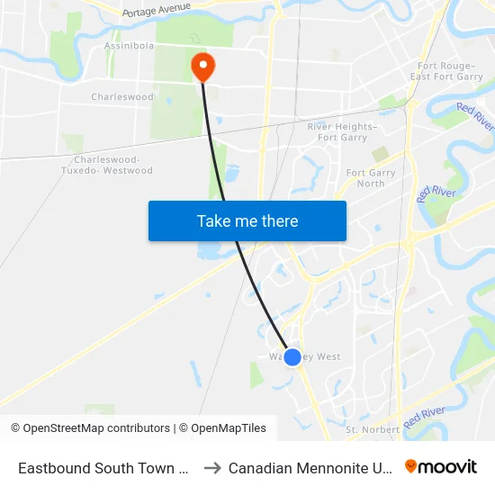 Eastbound South Town at Centre to Canadian Mennonite University map