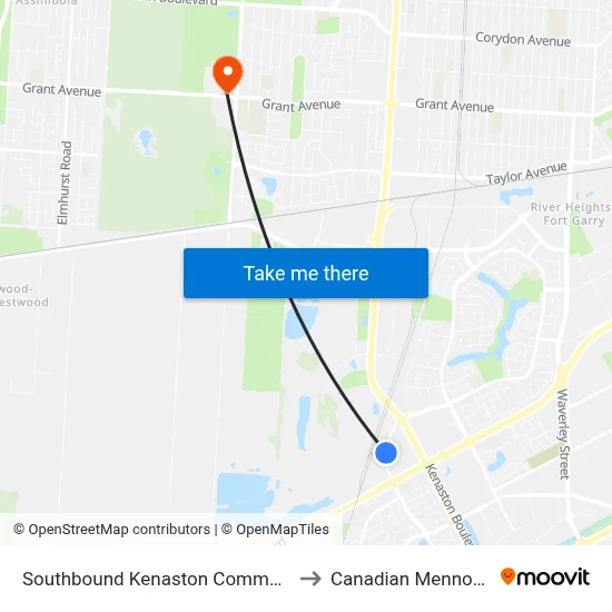 Southbound Kenaston Common at Kenaston (Rona) to Canadian Mennonite University map