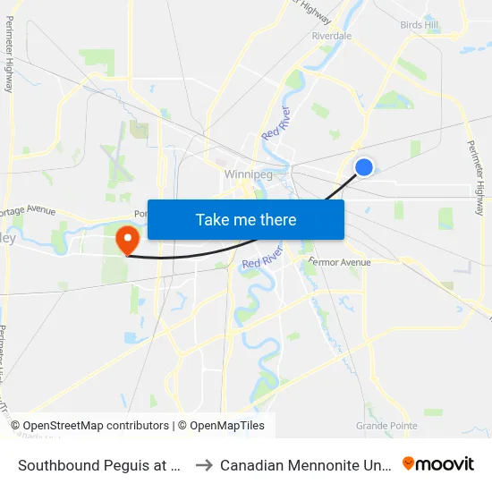 Southbound Peguis at El Tassi to Canadian Mennonite University map