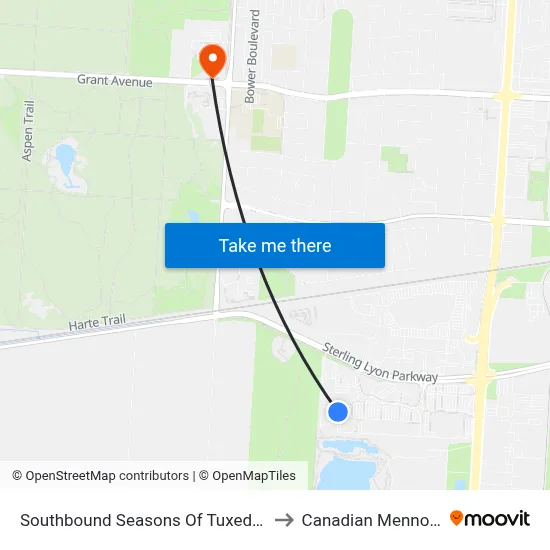 Southbound Seasons Of Tuxedo at Seasons Of Tuxedo to Canadian Mennonite University map