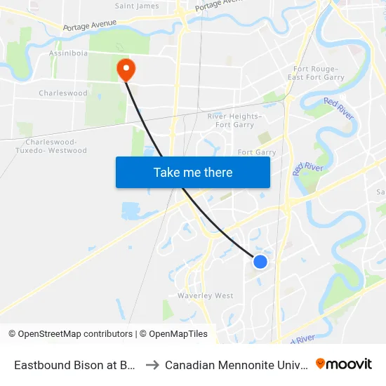 Eastbound Bison at Barnes to Canadian Mennonite University map