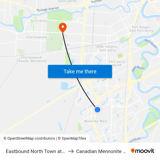Eastbound North Town at Hill Grove to Canadian Mennonite University map