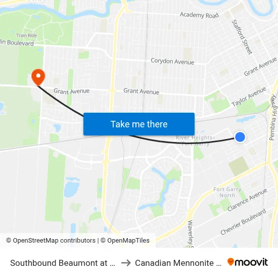 Southbound Beaumont at Rosemount to Canadian Mennonite University map