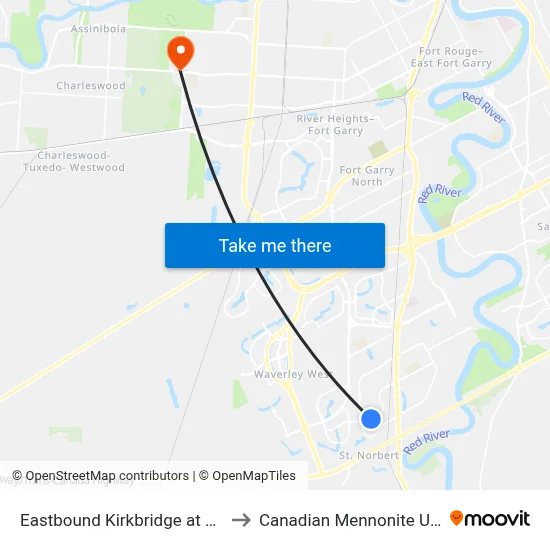 Eastbound Kirkbridge at Brentlawn to Canadian Mennonite University map