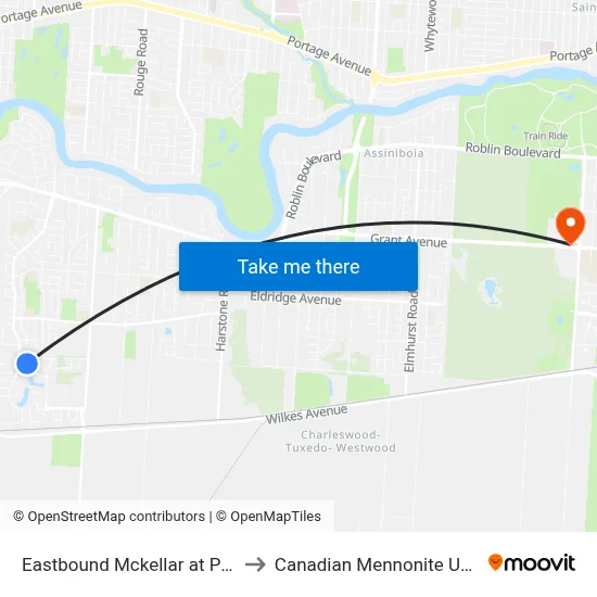 Eastbound Mckellar at Peregrine to Canadian Mennonite University map