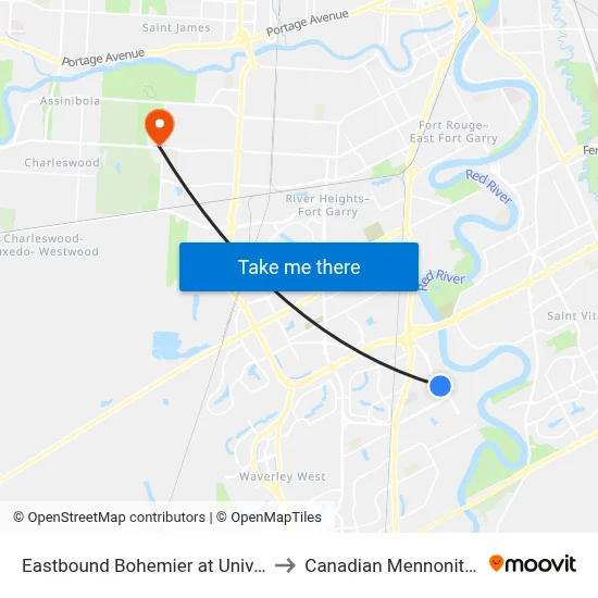 Eastbound Bohemier at University Crescent to Canadian Mennonite University map