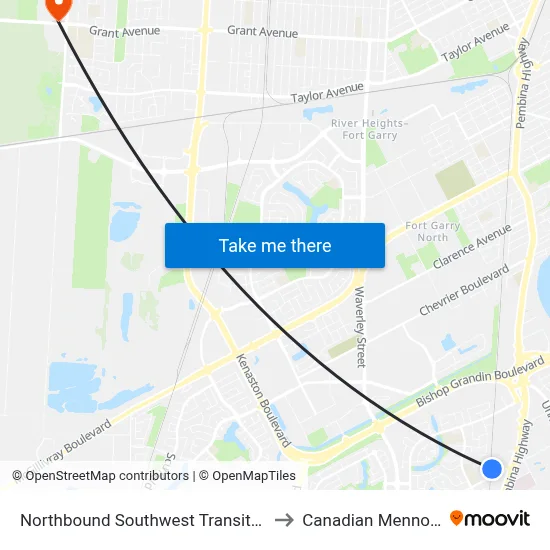Northbound Southwest Transitway at Markham Station to Canadian Mennonite University map