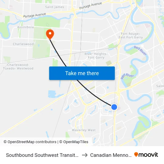 Southbound Southwest Transitway at Markham Station to Canadian Mennonite University map