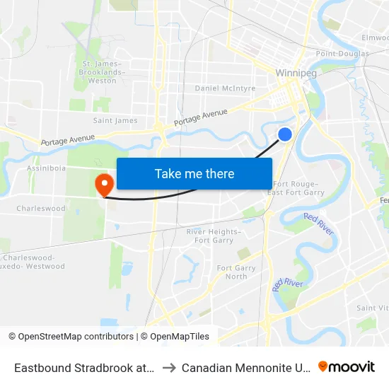 Eastbound Stradbrook at Osborne to Canadian Mennonite University map
