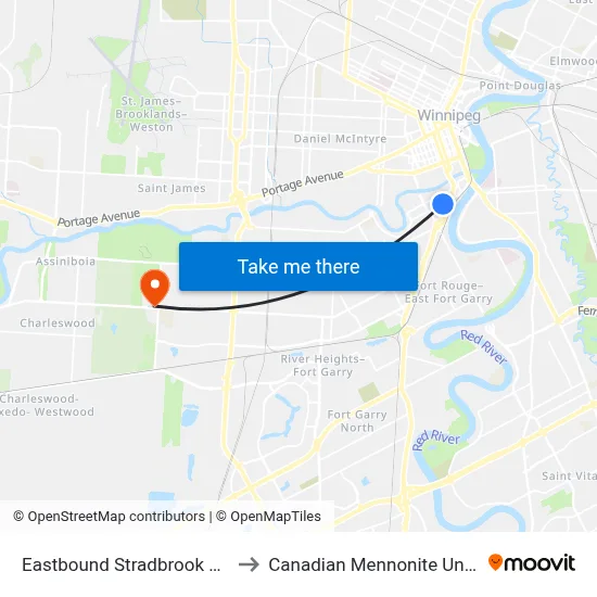 Eastbound Stradbrook at Scott to Canadian Mennonite University map