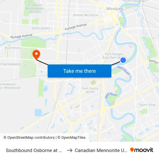 Southbound Osborne at Montague to Canadian Mennonite University map