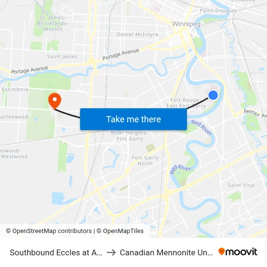 Southbound Eccles at Ashland to Canadian Mennonite University map
