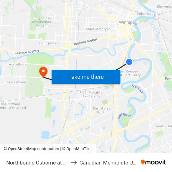 Northbound Osborne at Glasgow to Canadian Mennonite University map