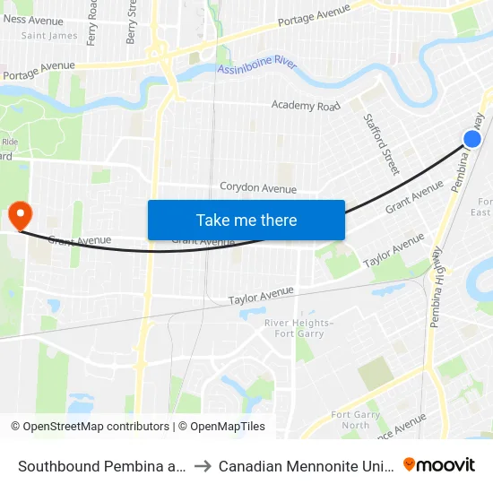 Southbound Pembina at Fleet to Canadian Mennonite University map