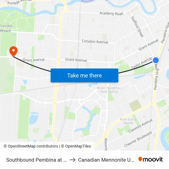 Southbound Pembina at Stafford to Canadian Mennonite University map