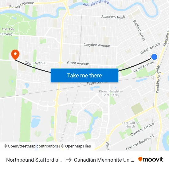Northbound Stafford at Ebby to Canadian Mennonite University map