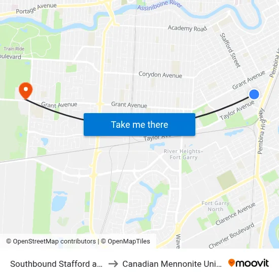 Southbound Stafford at Ebby to Canadian Mennonite University map