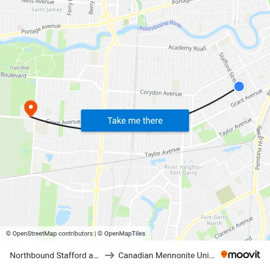 Northbound Stafford at Fleet to Canadian Mennonite University map