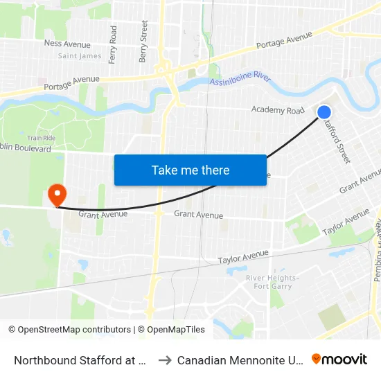 Northbound Stafford at Kingsway to Canadian Mennonite University map