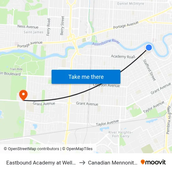 Eastbound Academy at Wellington Crescent to Canadian Mennonite University map