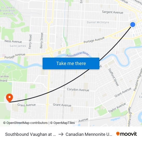 Southbound Vaughan at Portage to Canadian Mennonite University map