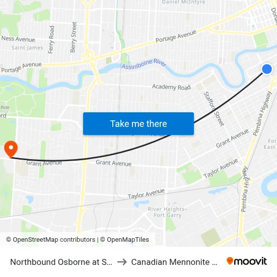 Northbound Osborne at Stradbrook to Canadian Mennonite University map