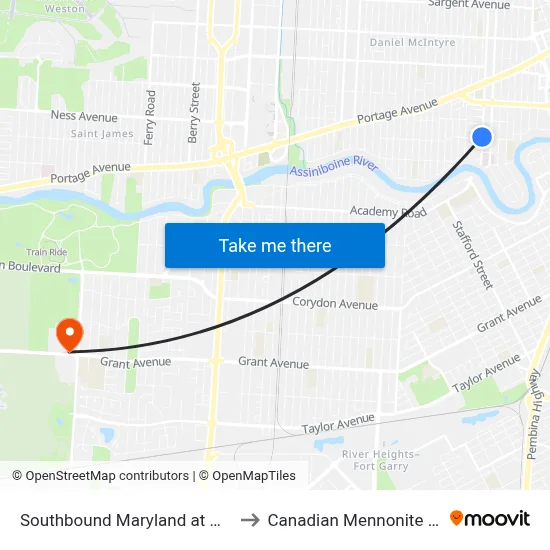 Southbound Maryland at Westminster to Canadian Mennonite University map