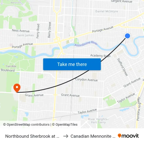 Northbound Sherbrook at Westminster to Canadian Mennonite University map