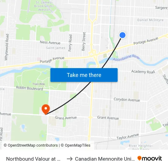 Northbound Valour at Wolever to Canadian Mennonite University map