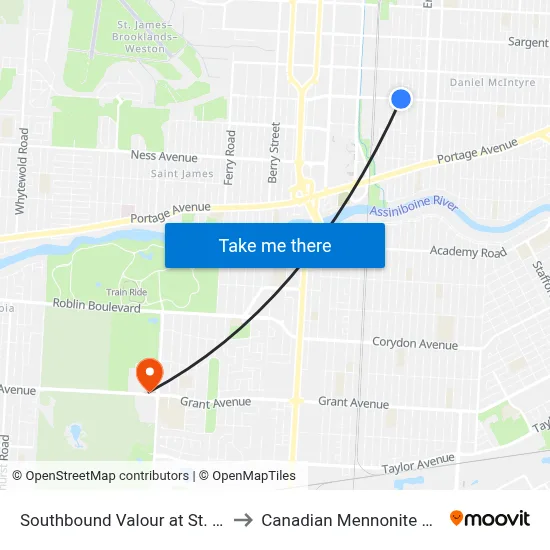 Southbound Valour at St. Matthews to Canadian Mennonite University map
