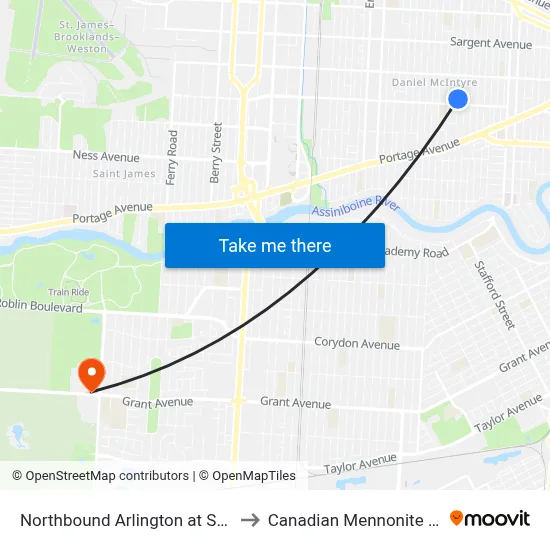 Northbound Arlington at St. Matthews to Canadian Mennonite University map