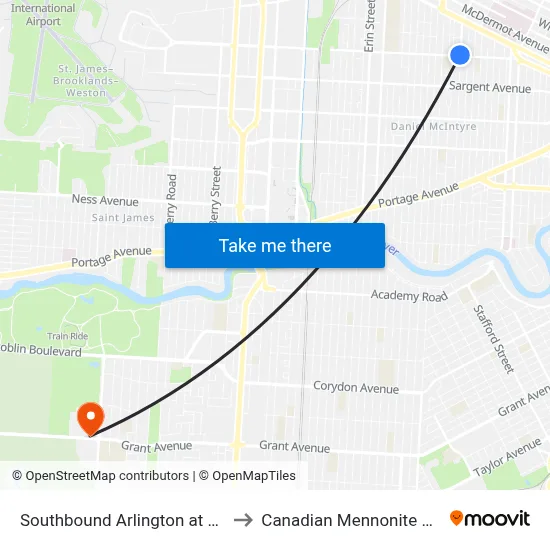 Southbound Arlington at Wellington to Canadian Mennonite University map